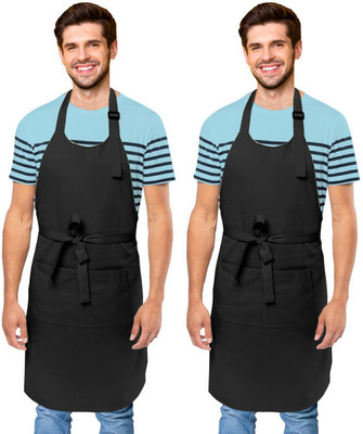 Cranique Polyester Home Use Apron - Free Size(Black, Pack of 2)
