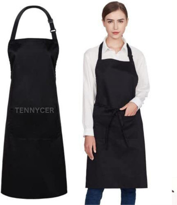 TENNYCER PVC Home Use Apron - Medium(Black, Pack of 2)