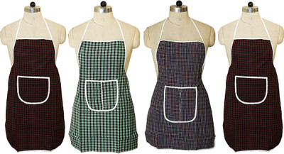 KUBER INDUSTRIES Cotton Home Use Apron - Free Size(Multicolor, Pack of 4)