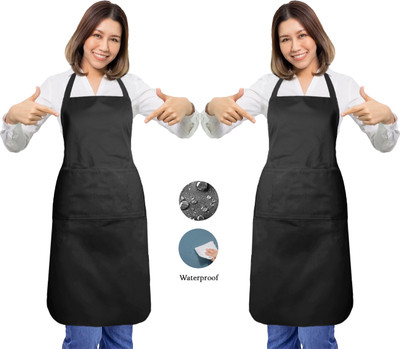 OASIS Polyester Home Use Apron - Free Size(Black, Pack of 2)