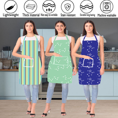 SPIRITED Polyester Apron - Free Size(Green, Green, Blue, Pack of 3)