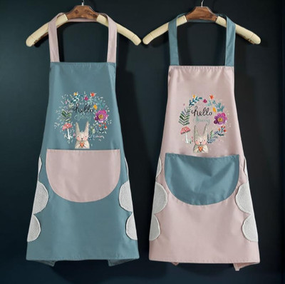 PelBart Polyester Chef's Apron - Free Size(Pink, Blue, Pack of 2)