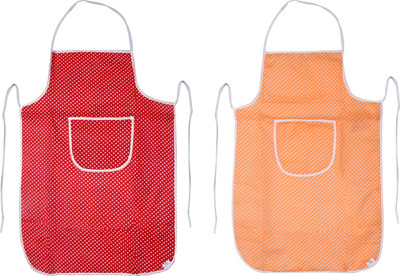 Heart Home Cotton Home Use Apron - Free Size(Maroon, Peach, Pack of 2)