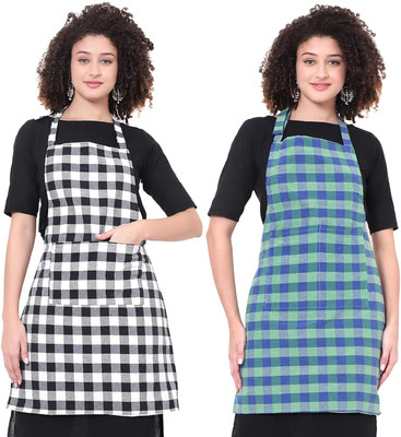 TINY HANDS Polyester Chef's Apron - Free Size(White, Green, Pack of 2)