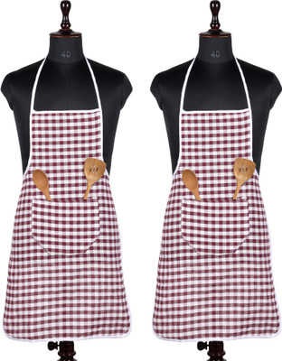 KUBER INDUSTRIES Cotton Home Use Apron - Free Size(Maroon, Pack of 2)