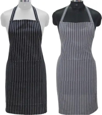 Kodenipr Club Cotton Home Use Apron - Free Size(Black, Grey, Pack of 2)
