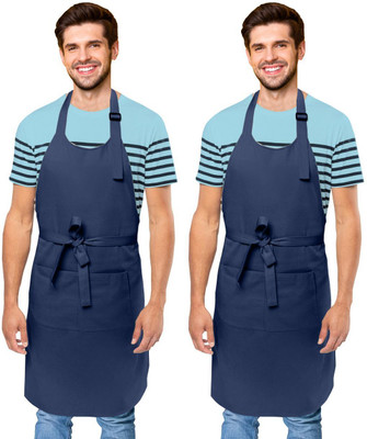 Cranique Polyester Home Use Apron - Free Size(Blue, Pack of 2)