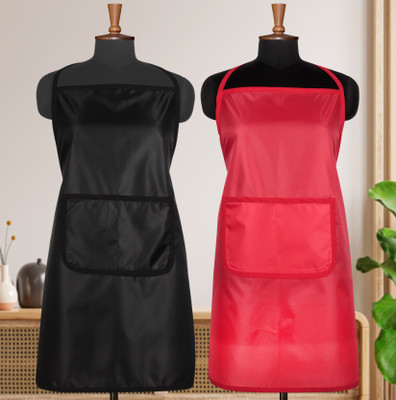 AIRWILL Polyester Home Use Apron - Free Size(Black, Red, Pack of 2)