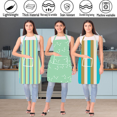 SPIRITED Polyester Apron - Free Size(Green, Green, Beige, Pack of 3)