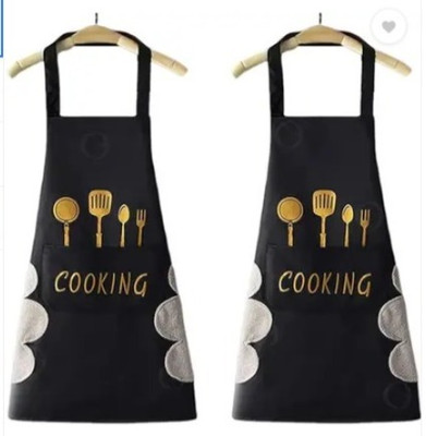 Ashmakam Polyester Chef's Apron - Free Size(Black, Black, Pack of 2)