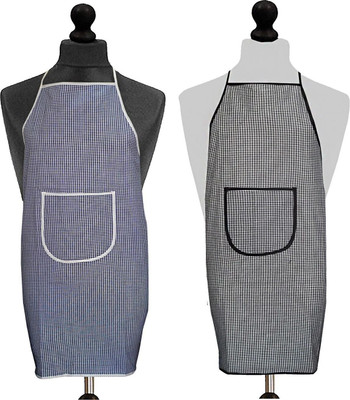 Kanushi Industries Cotton Home Use Apron - Free Size(Blue, Black, Pack of 2)
