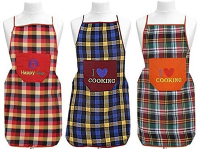 KUBER INDUSTRIES Cotton Home Use Apron - Free Size(Multicolor, Pack of 3)