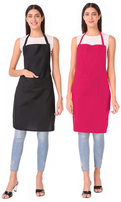 Kodenipr Club Polyester Home Use Apron - Free Size(Black, Pink, Pack of 2)