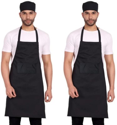 SXHWEAQ Polyester Home Use Apron - Free Size(Black, Pack of 2)