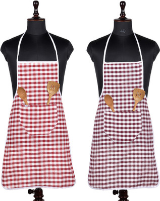 Heart Home Cotton Home Use Apron - Free Size(Multicolor, Pack of 2)