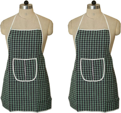 KUBER INDUSTRIES Cotton Home Use Apron - Medium(Green, Pack of 2)
