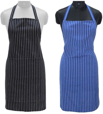 OASIS Cotton Home Use Apron - Free Size(Black, Blue, Pack of 2)