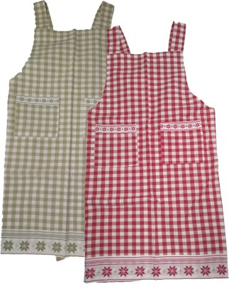 Aparajithaa Cotton Home Use Apron - Free Size(Green, Red, Pack of 2)