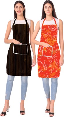 XENABO Polyester Home Use Apron - XL(Brown, Orange, Pack of 2)