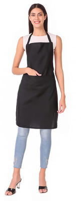 LEAFNEST Polyester Chef's Apron - Free Size(Black, Single Piece)