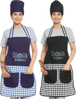 BHD Creations Cotton, Polyester Home Use Apron - Free Size(Black, Blue, Pack of 2)