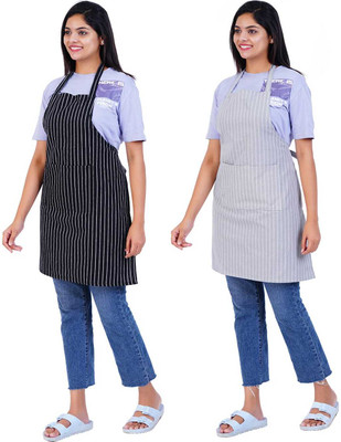 DI Home Tex Cotton Home Use Apron - XXL(Black, Grey, Pack of 2)