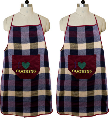KUBER INDUSTRIES Cotton Home Use Apron - Free Size(Maroon, Pack of 2)