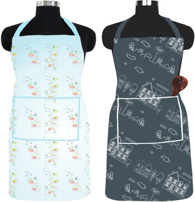 Home Reserve PVC Chef's Apron - Free Size(Light Blue, White, Grey, Pack of 2)
