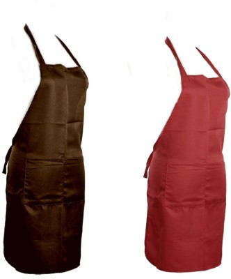 HFI Polyester Home Use Apron - Free Size(Brown, Red, Pack of 2)