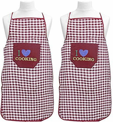KUBER INDUSTRIES Cotton Home Use Apron - Free Size(Maroon, Pack of 2)