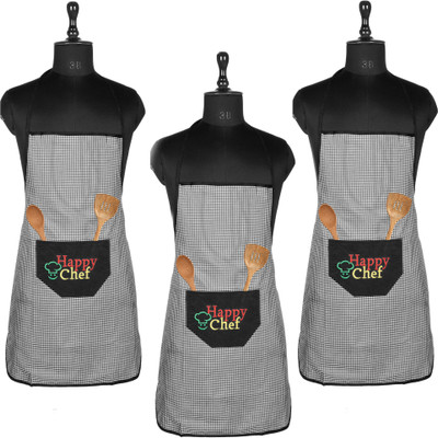 KUBER INDUSTRIES Polyester Home Use Apron - Free Size(Black, Pack of 3)