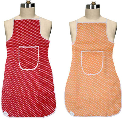 KUBER INDUSTRIES Cotton Home Use Apron - Free Size(Maroon, Peach, Pack of 2)