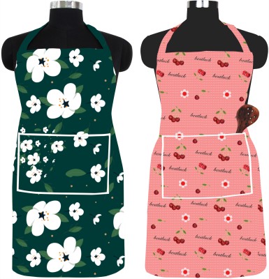 Furnspace PVC Chef's Apron - Free Size(Dark Green, Red, Pack of 2)