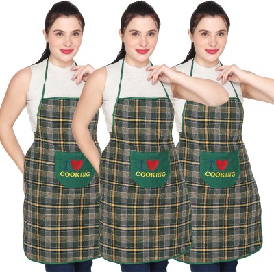 JMI Cotton Home Use Apron - Free Size(Green, Pack of 3)