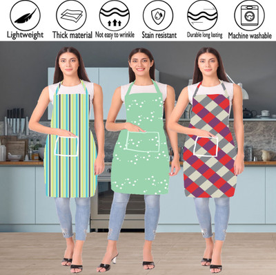 XENABO Polyester Apron - Free Size(Green, Green, Red, Pack of 3)