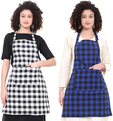 TINY HANDS Polyester Chef's Apron - Free Size(Blue, White, Pack of 2)
