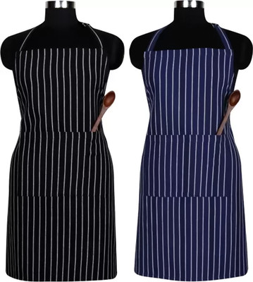 Kanushi Industries Cotton Home Use Apron - Free Size(Black, Blue, Pack of 2)