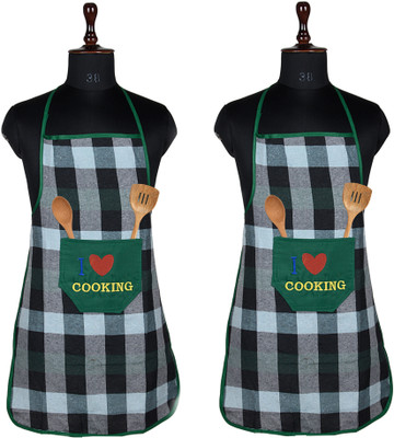 KUBER INDUSTRIES Cotton Home Use Apron - Free Size(Green, Pack of 2)