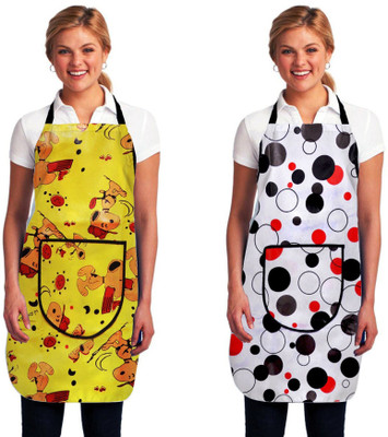 brothers trendz Polyester Home Use Apron - Free Size(Yellow, Black, White, Pack of 2)