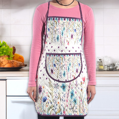 KUBER INDUSTRIES Cotton Home Use Apron - Free Size(White, Purple, Single Piece)
