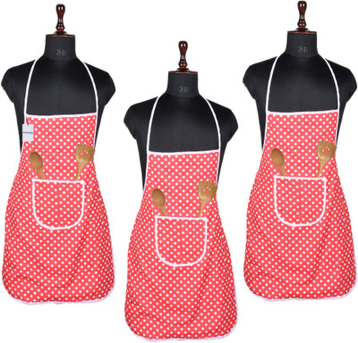 HOMESTIC Polyester Home Use Apron - Free Size(Red, Pack of 3)