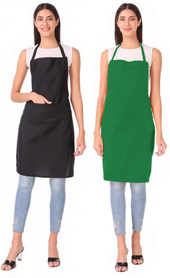 Kodenipr Club Polyester Home Use Apron - Free Size(Black, Green, Pack of 2)