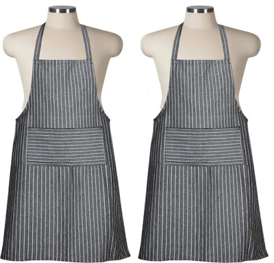 CRAZYWEAVES Cotton Chef's Apron - Free Size(White, Silver, Pack of 2)