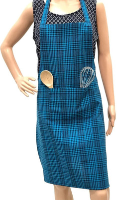 Pixel Home Cotton Home Use Apron - Free Size(Blue, Single Piece)