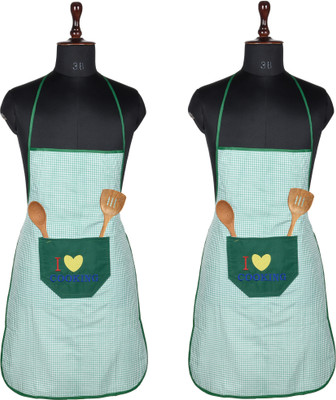 KUBER INDUSTRIES Polyester Home Use Apron - Free Size(Green, Pack of 2)