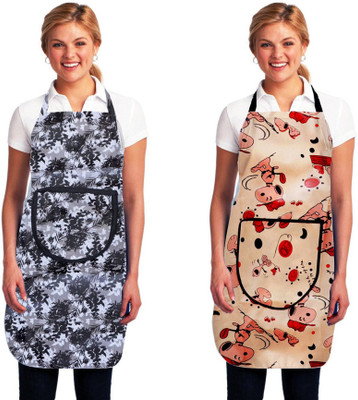 brothers trendz Nylon Home Use Apron - Free Size(Black, Orange, Pack of 2)