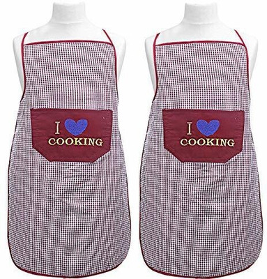 KUBER INDUSTRIES Cotton Home Use Apron - Free Size(Maroon, Pack of 2)