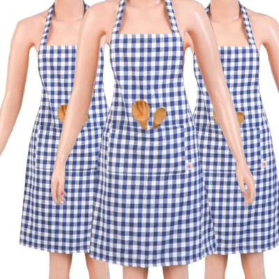 Addone Cotton Home Use Apron - Free Size(Blue, White, Pack of 3)