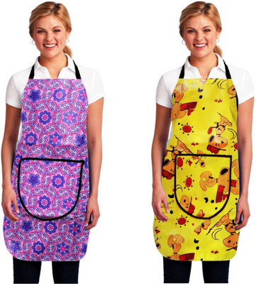 THANESH Polyester Home Use Apron - Free Size(Pink, Yellow, Pack of 2)