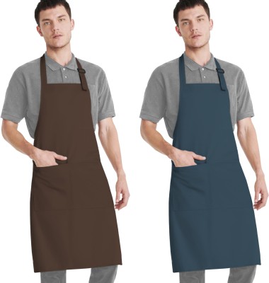 CRASOME Polyester Home Use Apron - Free Size(Blue, Brown, Pack of 2)